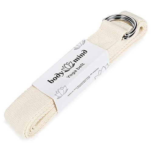  [아마존베스트]Body & Mind Yoga Strap Natural Cotton  Yoga Belt Strap with D-Ring Closure 250 x 3.8 cm