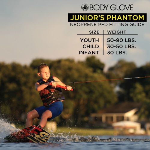  Body Glove Phantom Youth Life Jacket, Neoprene Shell, Foam Flotation, Front Zippered Opening, Concealed Straps Quick Release Buckles USCG Approved -16224-Y
