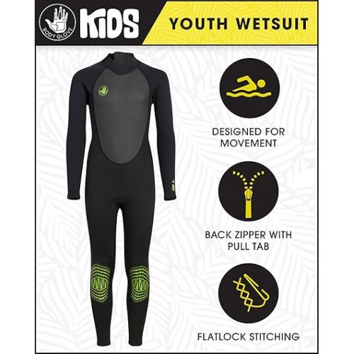  Body Glove Kids' Wetsuit - Boys and Girls UPF 50+ Youth 3/2 MM Neoprene Back Zip Fullsuit