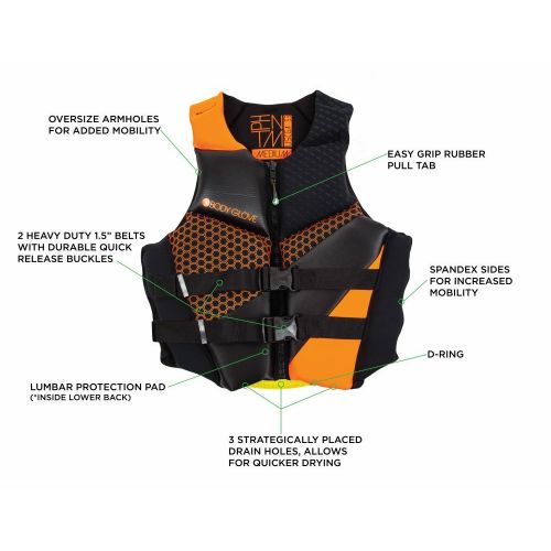  Body Glove Mens Phantom Life Jacket, Neoprene Shell, Foam Flotation, Front Zippered Opening, USCG Approved