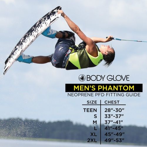  Body Glove Mens Phantom Life Jacket, Neoprene Shell, Foam Flotation, Front Zippered Opening, USCG Approved