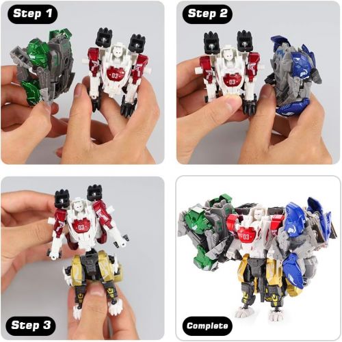 [아마존베스트]Bogeer [ New Pack ] Transform Robot Kids Toys, 4 Pcs Mini Robot Toys, Transformation Alloys Robot, Double Morphological Transformations Robot Toys for Kids Children 3+ Years