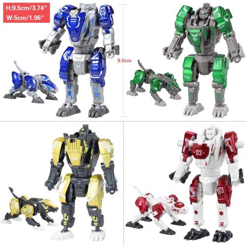  [아마존베스트]Bogeer [ New Pack ] Transform Robot Kids Toys, 4 Pcs Mini Robot Toys, Transformation Alloys Robot, Double Morphological Transformations Robot Toys for Kids Children 3+ Years
