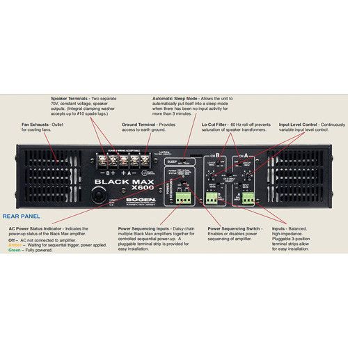  Bogen X600 Black Max Rackmount 70V Power Amplifier (600W per Channel)