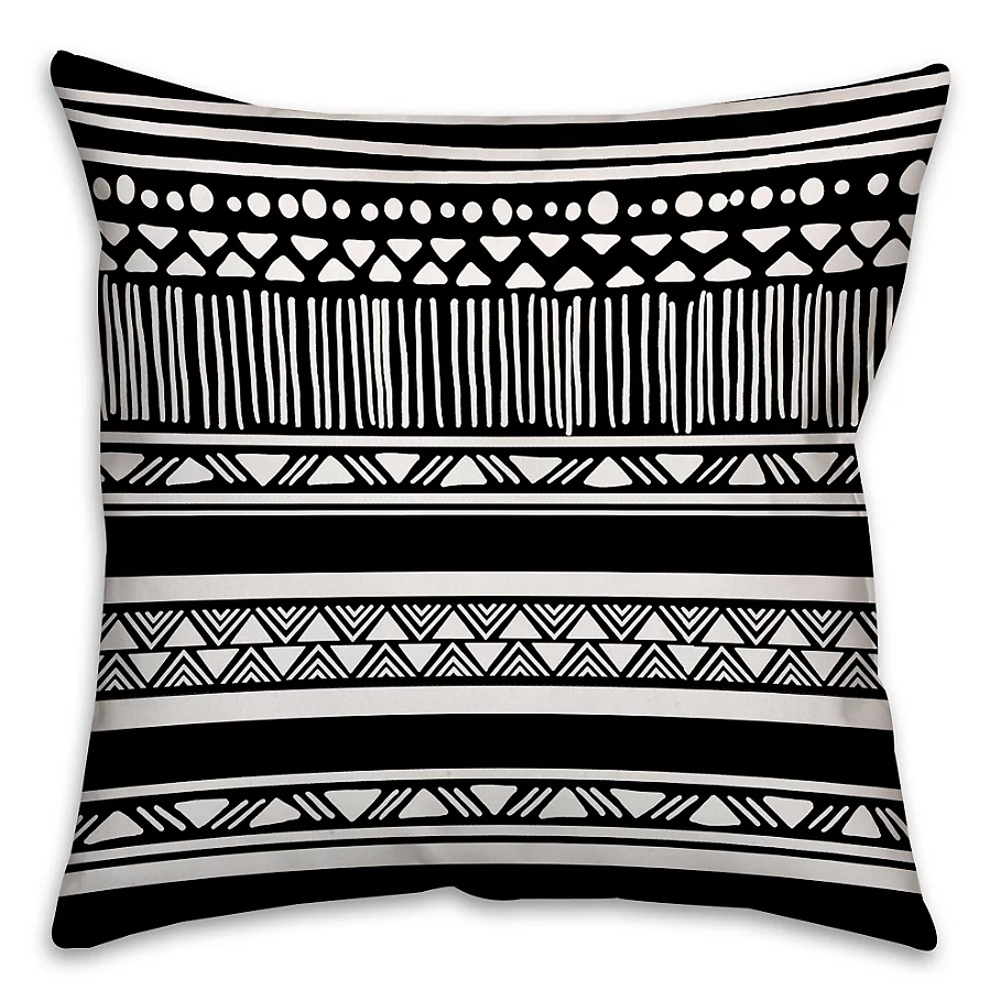 Boho Tribal Square Throw Pillow in BlackWhite