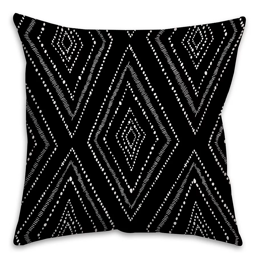 Boho Tribal Diamonds Square Throw Pillow in BlackWhite