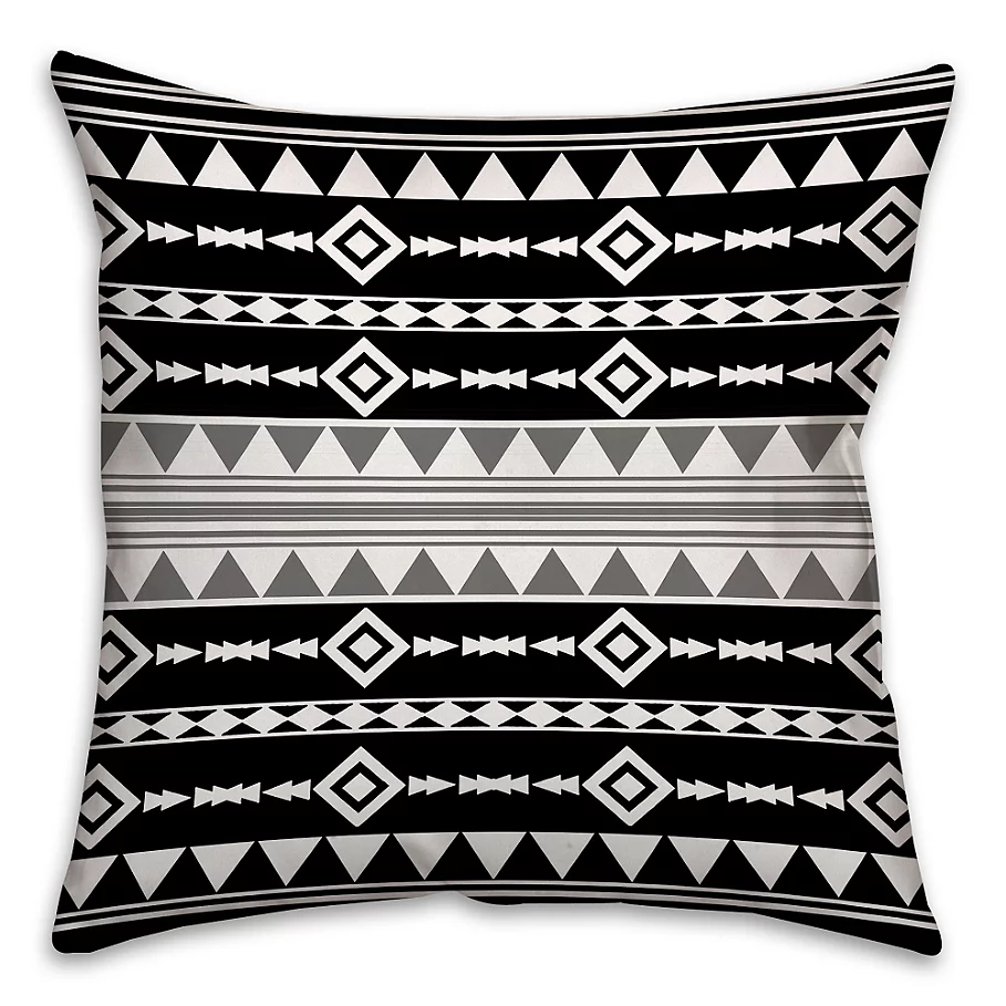 Boho Tribal Square Throw Pillow with Grey Accent in BlackWhite