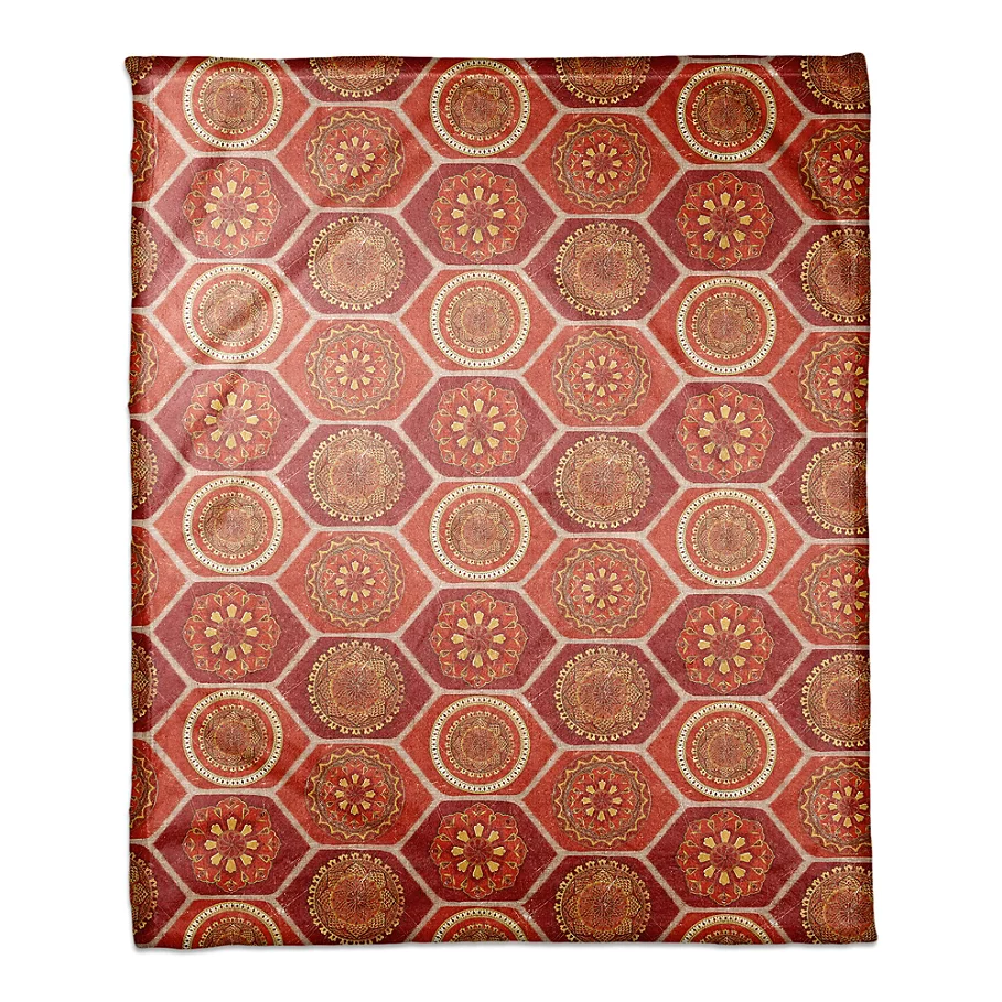  Boho Tile Throw Blanket in Orange