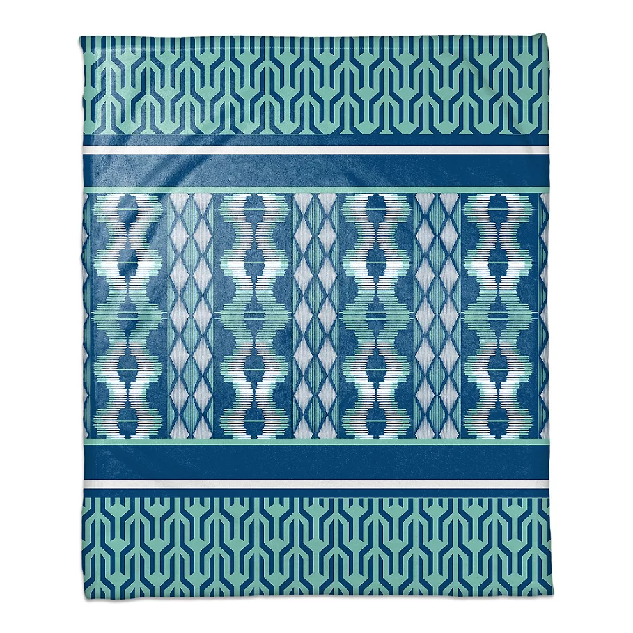 Boho Tribal Throw Blanket in Blue MintWhite