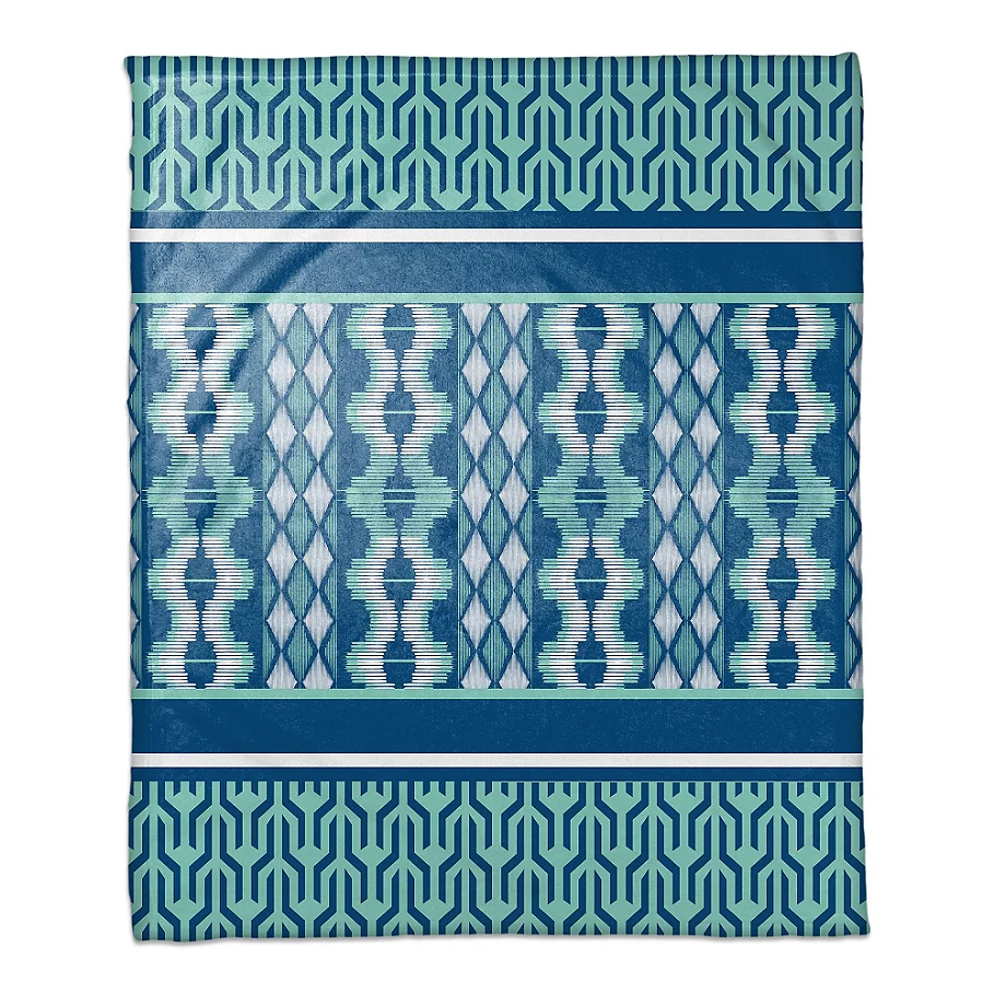  Boho Tribal Throw Blanket in Blue MintWhite