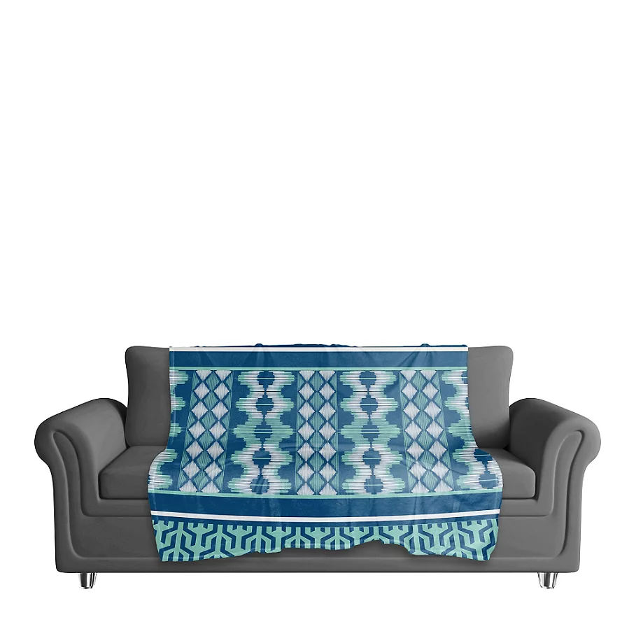  Boho Tribal Throw Blanket in Blue MintWhite