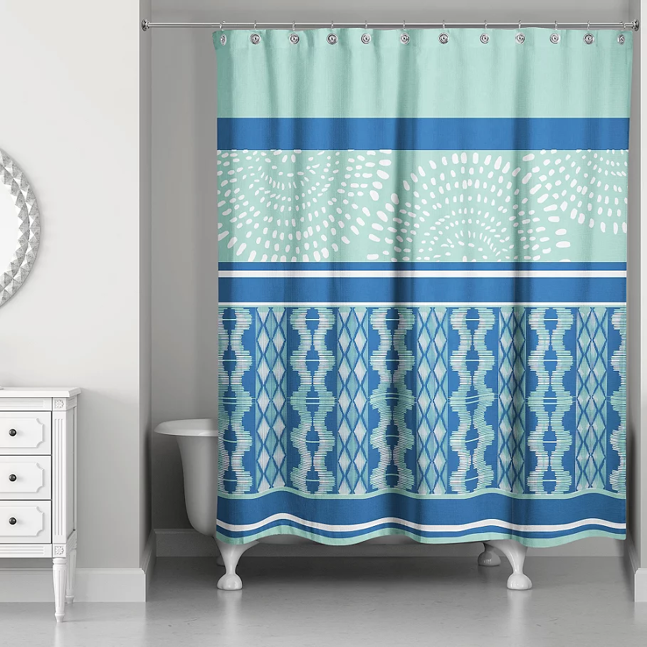 Boho Tribal Shower Curtain in MintBlue