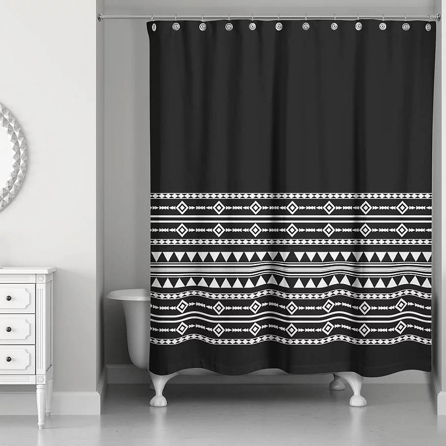Boho Tribal Shower Curtain in BlackWhite