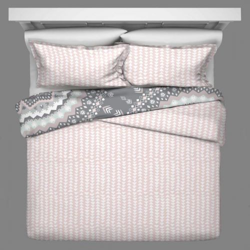  2 Piece Girls Light Pink White Grey Bohemian Mandala Comforter Twin XL Set, Girly All Over Tribal Southwest Arrow Bedding, Multi Boho Chic Tribe Southwestern Native American Themed