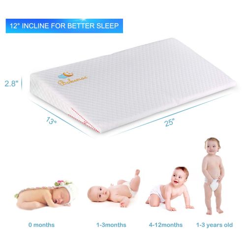  Bokemar Universal Crib Wedge Pillow for Baby Crib Mattress | Acid Reflux |Premium Baby Sleeping Wedge Pillow with Washable & Waterproof Cover,Foldable 12-Degree Incline