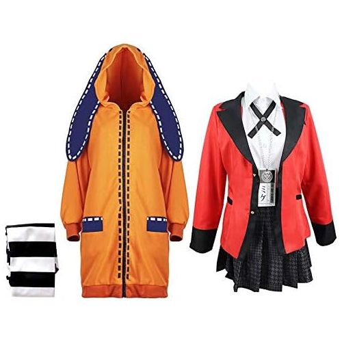  할로윈 용품Boknait Mk Yumeko Jabami Cosplay Costume Yomotsuki Runa Orange Rabbit Long Coat& Wig Girl Cute Hoodie Jacket