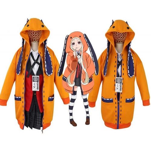  할로윈 용품Boknait Mk Yumeko Jabami Cosplay Costume Yomotsuki Runa Orange Rabbit Long Coat& Wig Girl Cute Hoodie Jacket