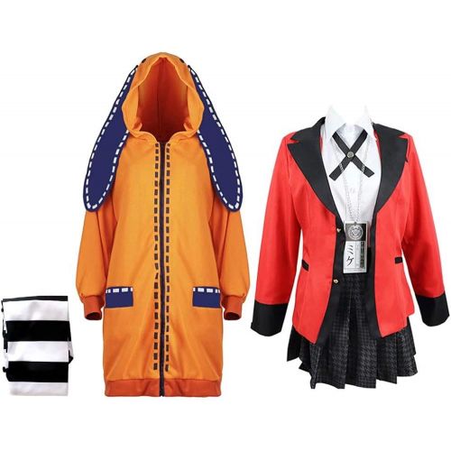  할로윈 용품Boknait Mk Yumeko Jabami Cosplay Costume Yomotsuki Runa Orange Rabbit Long Coat& Wig Girl Cute Hoodie Jacket