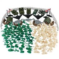 Boley 180-Piece Military Playset Playmat - Toy Plastic Green Army Men Miniature Action Figure Bucket Set - Elite Force Military Assortment Soldiers Accessories - Perfect Party Favo