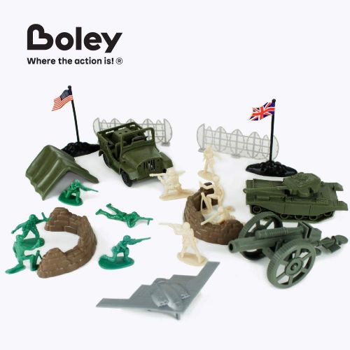  Boley 180-Piece Military Playset Playmat - Toy Plastic Green Army Men Miniature Action Figure Bucket Set - Elite Force Military Assortment Soldiers Accessories - Perfect Party Favo