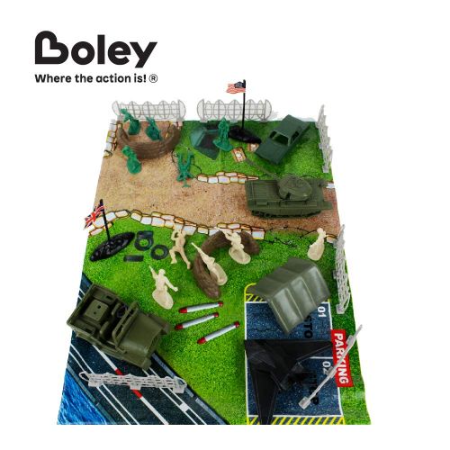  Boley 180-Piece Military Playset Playmat - Toy Plastic Green Army Men Miniature Action Figure Bucket Set - Elite Force Military Assortment Soldiers Accessories - Perfect Party Favo