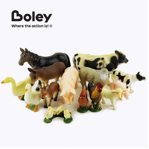 Boley 15-Piece Farm Animal Playset - with Different Varieties of Realistic Looking Farm Animals and Baby Farm Animals - Figurines Ranging from Cows, Pigs, Sheep, Ducks, Geese, Hors