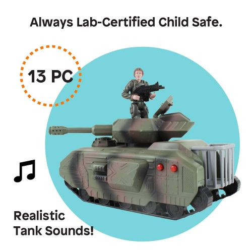  Boley WH33L5 Defender Army Tank Playset - Includes Toy Tank, Two Army Soldier Plastic Miniature Figurines, and Other Military Accessories and Gear - Pretend Play Action Set for Kid