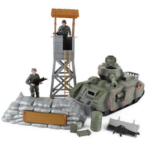  Boley WH33L5 Defender Army Tank Playset - Includes Toy Tank, Two Army Soldier Plastic Miniature Figurines, and Other Military Accessories and Gear - Pretend Play Action Set for Kid