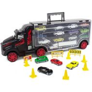 Boley 22Piece Mighty Truck Carrier - Big Rig Hauler Truck Transport with Slots for Car Transport - Great for Kids, Toddlers, Children - Boys & Girls Cars & Trucks Toys, Multicolor