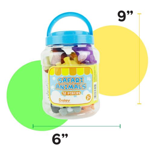  Boley 12-Piece Toddler Zoo Animal Bucket with Zoo, Jungle, and Safari Animal - Featuring Toy Lions, Elephants, Koalas and More - Perfect Educational Party Gift and Bath Toy for Kid