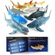 Boley Shark Toys - 8 Pack 10 Long Soft Plastic Realistic Shark Toy Set - Toddler Sensory Toys and Birthday Party Favors for Kids