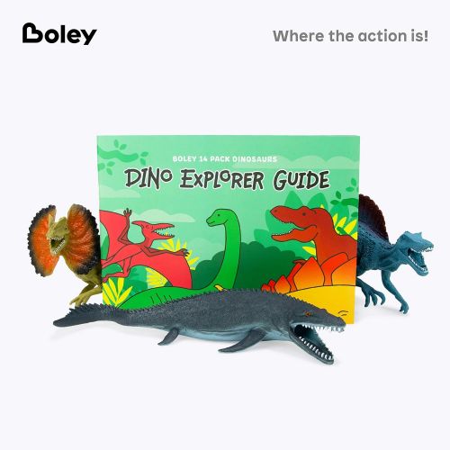  Boley Dinosaur Book Bundle - 14 Pack Dinosaur Toys for Kids with Educational Dino Guide Pamphlet - Dinosaur Figures for Boys and Girls Ages 3 and Up