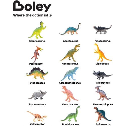  Boley Monster 15 Pack Large 7 Toy Dinosaur Set - Enormous Variety of Authentic Type Plastic Dinosaurs - Great As Dinosaur Party Supplies, Birthday Party Favors, and More!