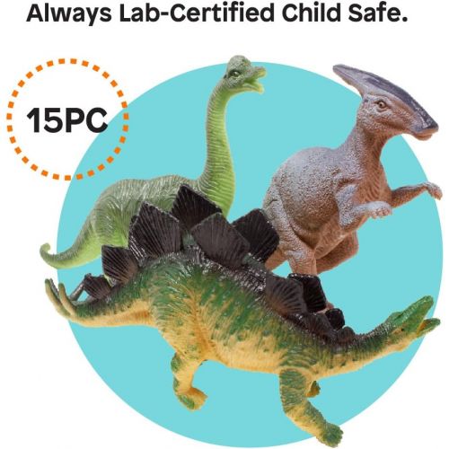  Boley Monster 15 Pack Large 7 Toy Dinosaur Set - Enormous Variety of Authentic Type Plastic Dinosaurs - Great As Dinosaur Party Supplies, Birthday Party Favors, and More!