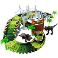 Boley Dinosaur Adventure Road Creators Playset - 142 Track Pieces and 11 Additional Pieces - Dinosaur Track, Battery Powered Car, and Dinosaurs Included - Perfect Construction Dino