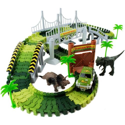  Boley Dinosaur Adventure Road Creators Playset - 142 Track Pieces and 11 Additional Pieces - Dinosaur Track, Battery Powered Car, and Dinosaurs Included - Perfect Construction Dino