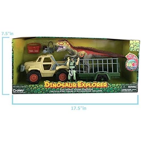  Boley Dinosaur Explorer Play Set - 13 Piece Dinosaur Toys Set with Roaring Giant T-Rex Dinosaur Toy, Explorer Figure, Large Truck, Tool Box, and More!