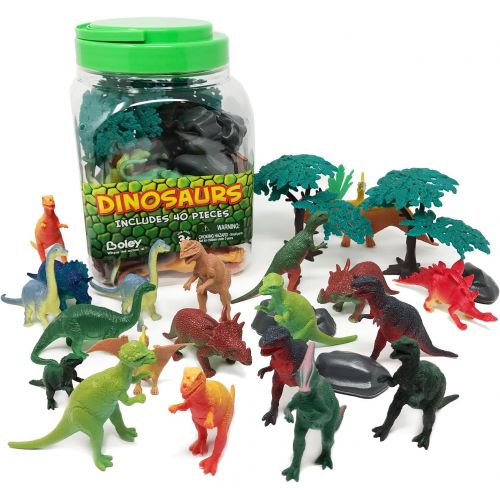  Boley 40Piece Big Bucket Toys-Tub of Educational Dinosaur Toy Playset with T-Rex, Velociraptor & More-Small, Multicolor