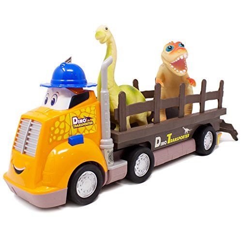  Boley 3 Piece Dino Transporter Set - Dinosaur Lovers Set for Kids, Children, Toddlers - Animated Truck with Realistic Motor Sounds, Detachable Truck Bed