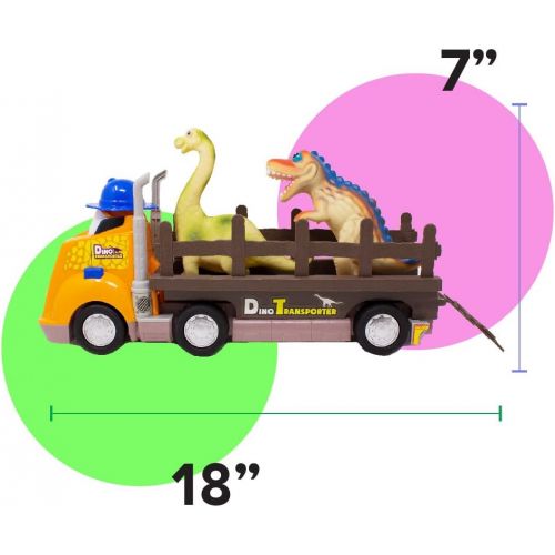  Boley 3 Piece Dino Transporter Set - Dinosaur Lovers Set for Kids, Children, Toddlers - Animated Truck with Realistic Motor Sounds, Detachable Truck Bed