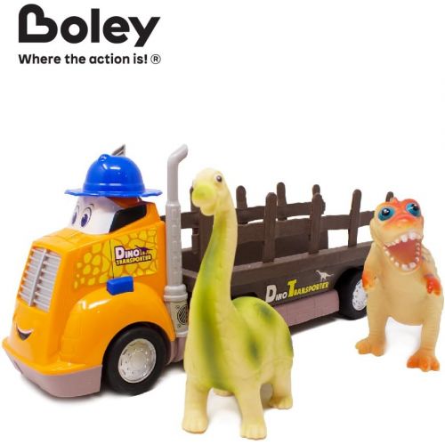  Boley 3 Piece Dino Transporter Set - Dinosaur Lovers Set for Kids, Children, Toddlers - Animated Truck with Realistic Motor Sounds, Detachable Truck Bed