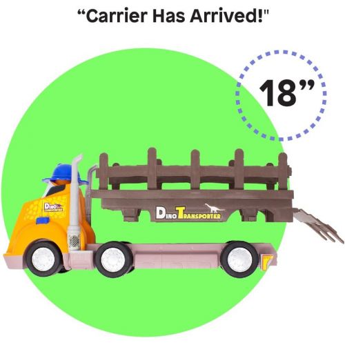  Boley 3 Piece Dino Transporter Set - Dinosaur Lovers Set for Kids, Children, Toddlers - Animated Truck with Realistic Motor Sounds, Detachable Truck Bed