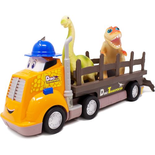  Boley 3 Piece Dino Transporter Set - Dinosaur Lovers Set for Kids, Children, Toddlers - Animated Truck with Realistic Motor Sounds, Detachable Truck Bed