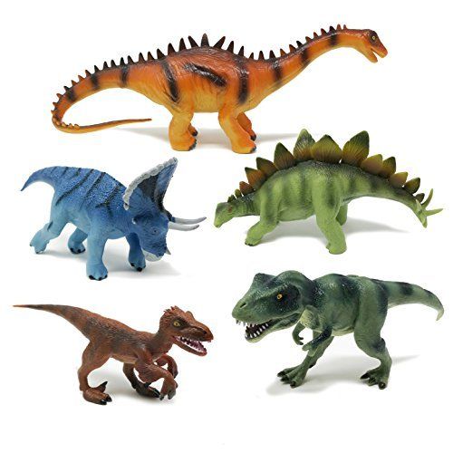  Boley Authentic Educational Kids Dinosaur Toys for Boys and Girls - 5 Piece Set Small Plastic Realistic Dinosaurs Toy Set with Dino Guide