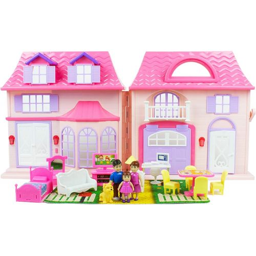  Boley American Doll House - 21 Pc Kids & Toddler Toy House Playset with Small Furniture & Dolls