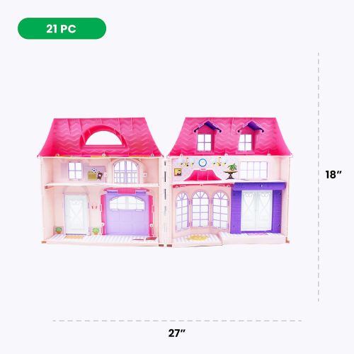  Boley American Doll House - 21 Pc Kids & Toddler Toy House Playset with Small Furniture & Dolls