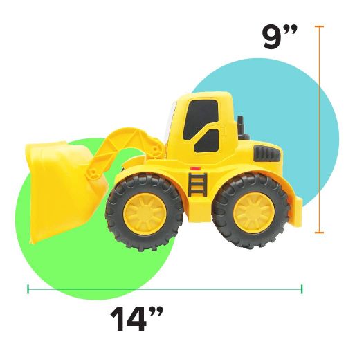  Boley Large Jumbo Bulldozer Construction Vehicle - 18 Button-Activated Light & Sound Construction Toys with Moveable Loader, Perfect Car Truck Toy for Toddler Boys Girls Kids