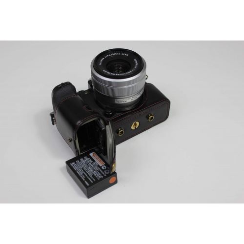  X-S10 Case, BolinUS Handmade PU Leather Fullbody Camera Case Bag Cover for Fujifilm Fuji X-S10 XS10 with 15-45mm Lens Bottom Opening Version + Neck Strap + Mini Storage Bag (Black)