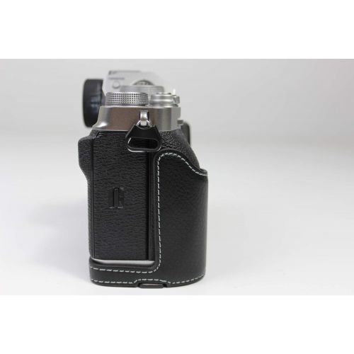  X-T4 Case, BolinUS Handmade Genuine Real Leather Half Camera Case Bag Cover for Fujifilm Fuji X-T4 XT4 Bottom Opening Version + Hand Strap (Black)