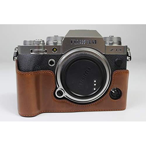  X-T4 Case, BolinUS Handmade PU Leather Half Camera Case Bag Cover Bottom Opening Version for Fujifilm Fuji X-T4 XT4 with Hand Strap (Coffee)